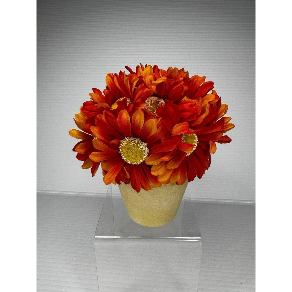 Artificial Orange Daisy Floral Arrangement In Decorative Pot Fall Autumn Decor
